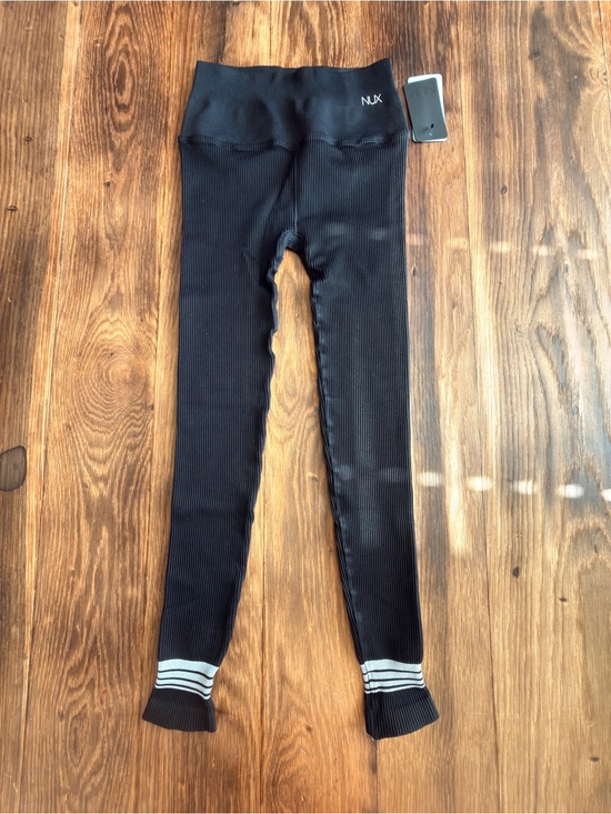 NUX Pants - NUX Black Ribbed Leggings with White Stripe Cuffs